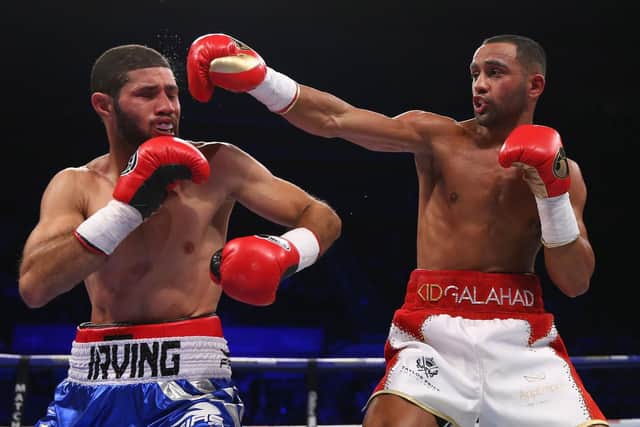 Kid Galahad lands a right shot on Irving Berry during the Featherweight contest at Sheffield Arena on March 3, 2018 in Sheffield, England.  (Photo by Alex Livesey/Getty Images)