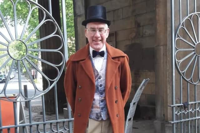 A tour leader at Sheffield General Cemetery dressed as industrialist Mark Firth