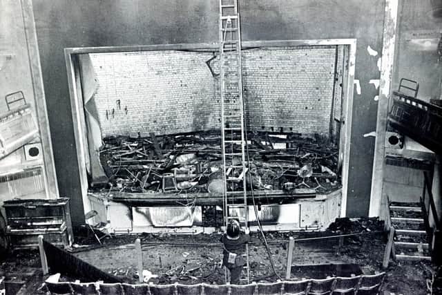 Fire damage at the Montgomery Hall, Surrey Street, Sheffield, May 1971