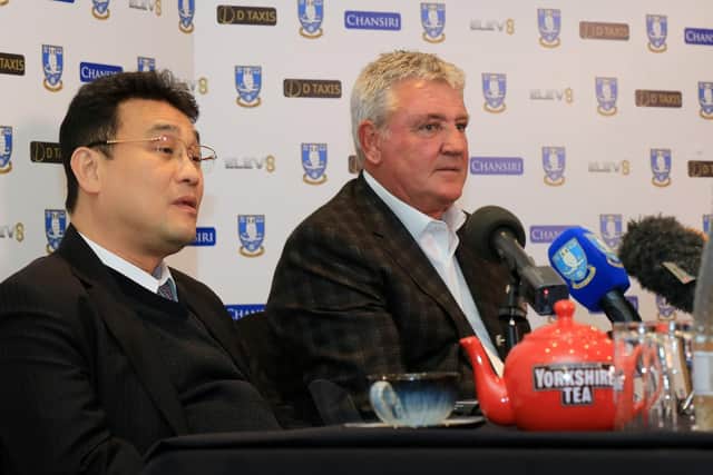 Sheffield Wednesday manager Steve Bruce with chairman Dejphon Chansiri.
