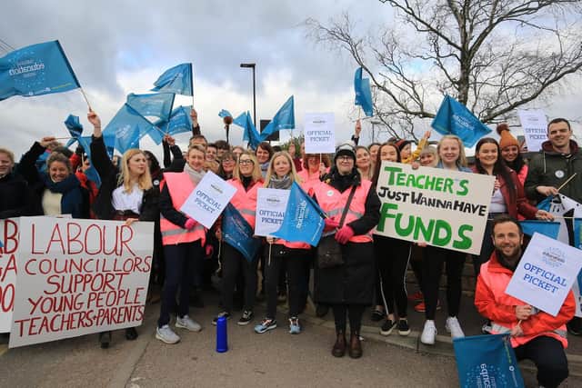 Teachers on the picket line at Bradfield School earlier this year