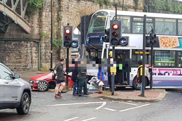 Emergency services have been deployed following a crash involved in a bus and a car in Sheffield