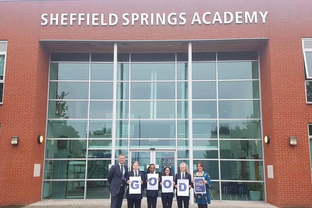 Students at staff at Sheffield Springs Academy celebrating the 'good' report