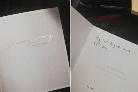 The condolence card Sam Baines used to announce his resignation (pic: Twitter/@bitchitshan)