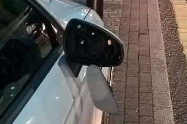 A wing mirror which police said had been damaged by vandals in Sheffield city centre