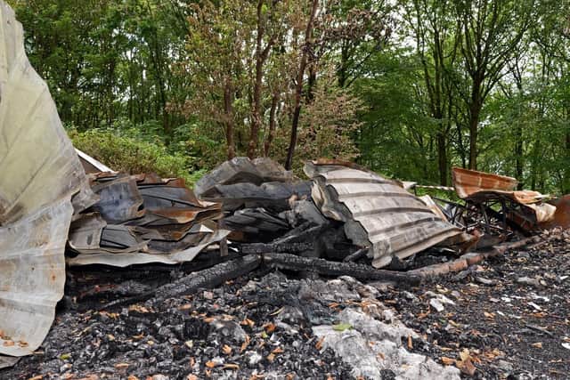 The Jubilee Lodge at Hesley wood Scout Activity Centre, has been destroyed by arsonists. Picture: Marie Caley NSST-30-06-19-ScoutHut-4