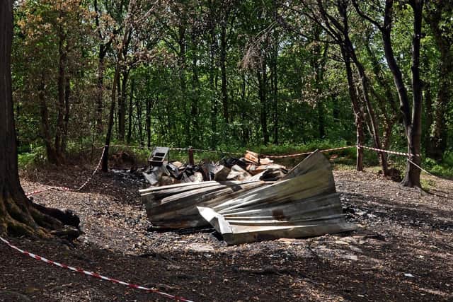 The Jubilee Lodge at Hesley wood Scout Activity Centre, has been destroyed by arsonists. Picture: Marie Caley NSST-30-06-19-ScoutHut-6