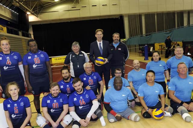 The Minister for Defence People and Veterans Tobias Ellwood was at Ponds Forge earlier this year where he started a sitting volleyball match between Team UK and Sheffield Volleyball Club ......Pic Steve Ellis