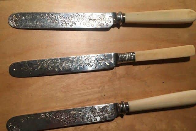 Decorative dessert knives made by Atkin Brothers