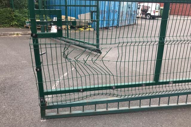The damage caused to the Sheffield RSPCA animal centre's gates in the ram-raid.