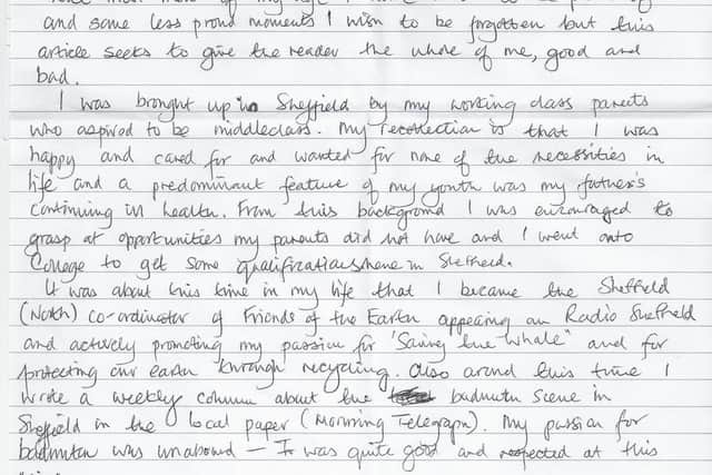 A letter written from prison by David Bradford, who was jailed for stealing to fund his gambling addiction, to his son Adam