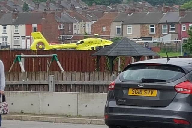 The air ambulance at the scene.