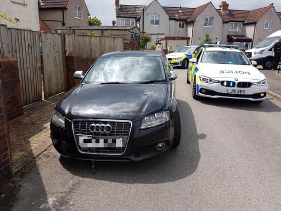 A car stolen from Sheffield was seized after a police pursuit today