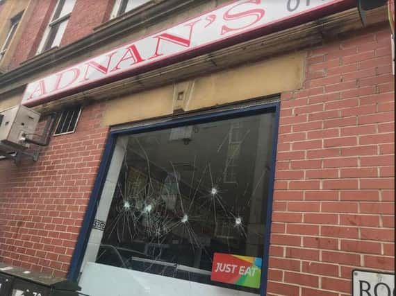 Windows have been damaged at Adnan's in Sheffield city centre