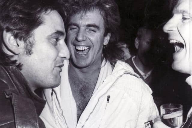 Peter Stringfellow with revellers at the Mojo reunion at the Leadmill, Sheffield, on September 19, 1984.