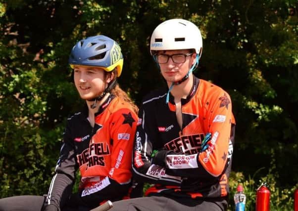 Pictured are Sheffield Stars cycle sppedway duo Adam Watson and Niall Morton from the recent home match with Edinburgh (picture taken by George Swanson).