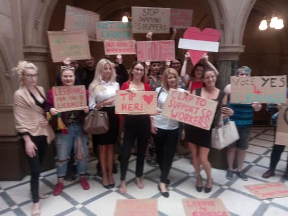 Spearmint Rhino dancers attended the hearing at Sheffield City Council yesterday.