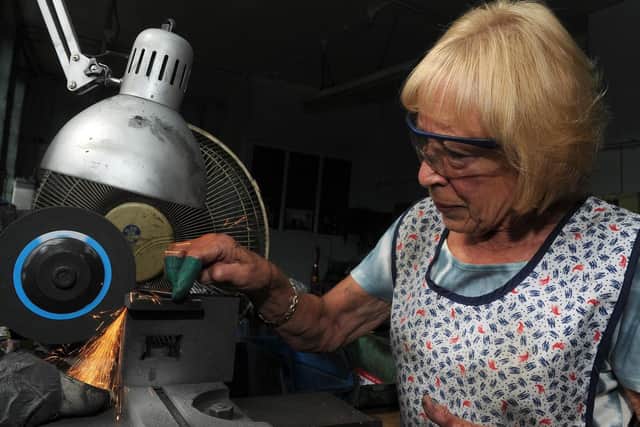 Pam Hague, of PH Engineering, who makes lino-cutting tools at Portland Works. Picture: Andrew Roe