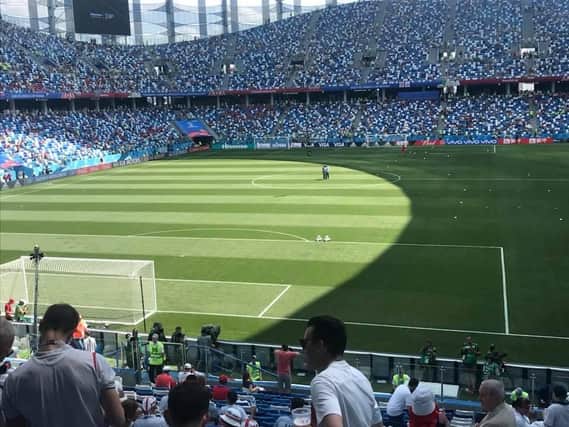 The view the England band had for the Panama game.