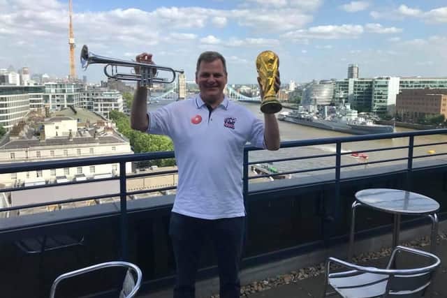 John Hemminghamand pictured in London before leaving to Russia for the 2018 World Cup.