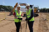 Doncaster Mayor Ros Jones and Anthony Dillon from Willmott Dixon at the Herten Triangle site