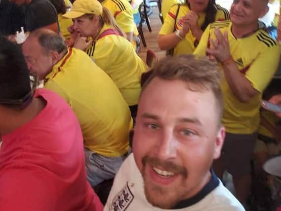 Shane was a lone England supporter in a packed out bar of Colombian fans