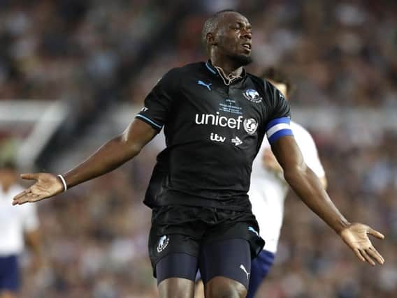 Usain Bolt, pictured playing in Soccer Aid could be going on trial at Central Coast Mariners