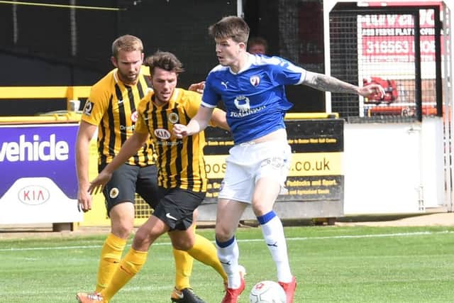 Boston United v Chesterfield football action.