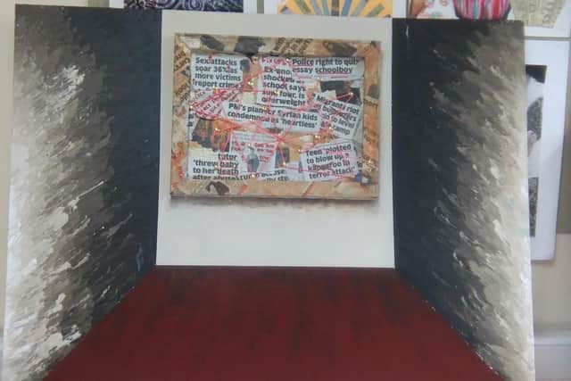 One of Soha's artworks, composed of newspaper clippings about criminal injustice (pic: Soha Mohamad)