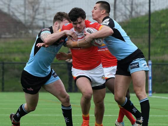 Sheffield Eagles' James Bentley in action against Leigh. Pic: Andrew Roe