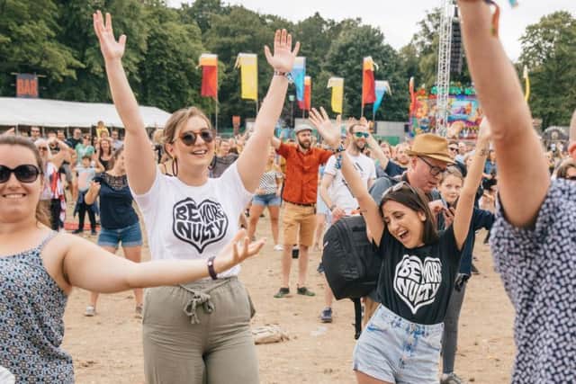 Tramlines fans in their Be More Nulty T-shirts