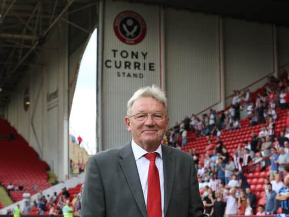 Tony Currie under the new stand renamed in his honour at Bramall Lane. Simon Bellis/Sportimage