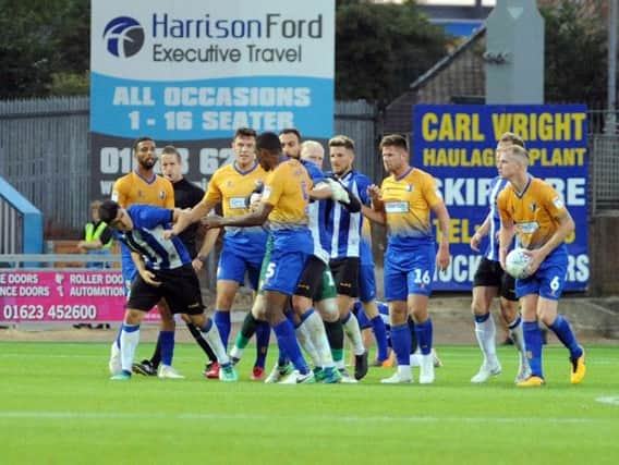 Fernando Forestieri was involved in a heated altercation with Mansfield defender Krystian Pearce.