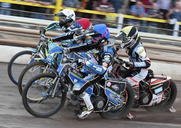 Action from Thursday nights meeting between Sheffield Tigers and Lakeside Hammers. Photo: Andy Garner