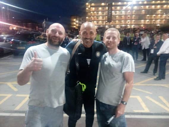 The team from Proove pizza meet Inter boss Luciano Spalletti outside Bramall Lane