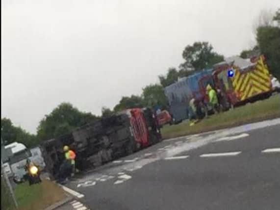 A fire engine overturned in Barlborough this morning