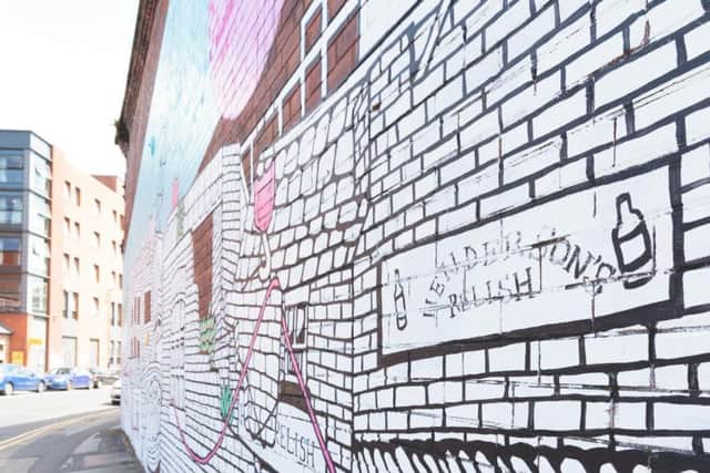A detail from the mural, showing the old Hendersons Relish factory in Sheffield. Picture by Matt Chappell