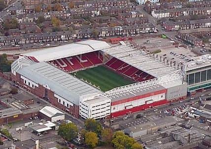 Aerialview of Sheffield United football ground, Bramall Lane, by Ken Webster