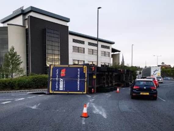 A lorry overturned in Chesterfield this morning