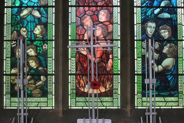 The stained glass windows at St Matthias Church