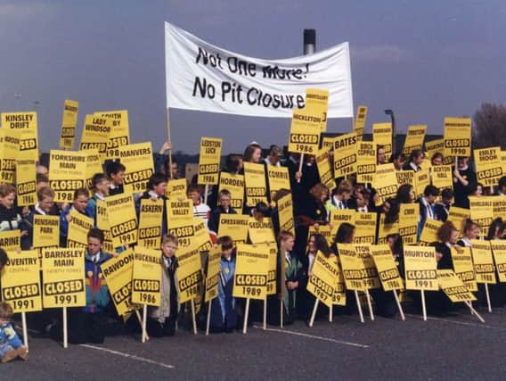 Local children take part in a demonstration organised by Sheffield Women Against Pit Closures at Houghton Main colliery in 1993