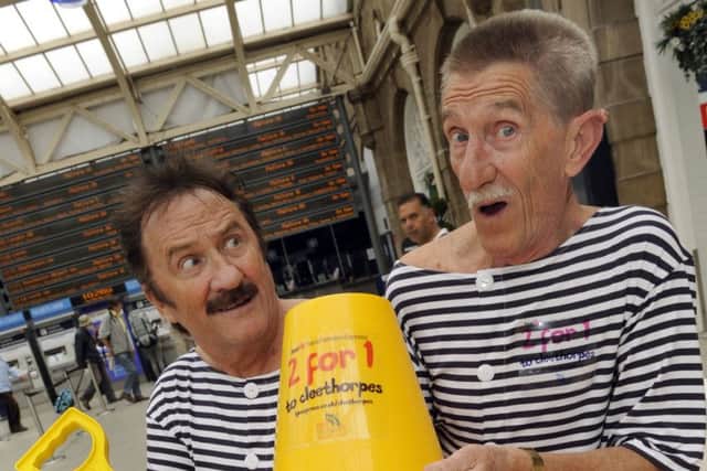 Pictured are the Chuckle Brothers at Sheffield Midland Staton promoting the re-opening of the rail line to Cleethorpes