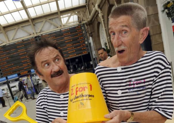 Pictured are the Chuckle Brothers at Sheffield Midland Staton promoting the re-opening of the rail line to Cleethorpes
