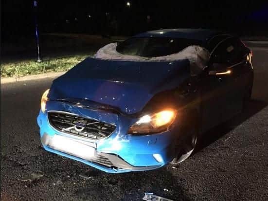 A stolen blue Volvo was involved in a crash with a police car less than one hour after it was taken