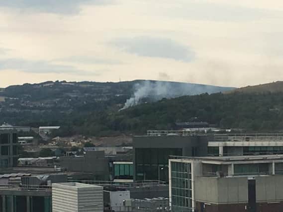 The fire seen from Sheffield city centre.
