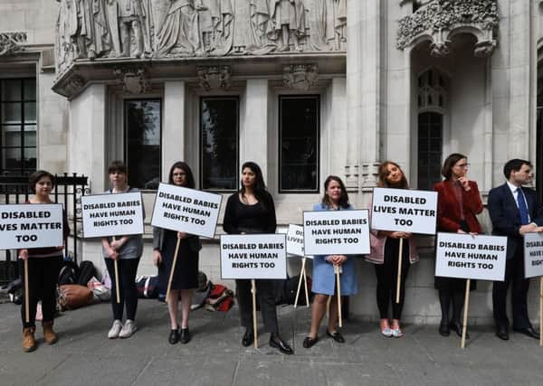 Demonstrators outside the Supreme Court, Westminster where UK's highest court is to rule on Northern Ireland abortion law challenge.  Photo credit Stefan Rousseau/PA Wire