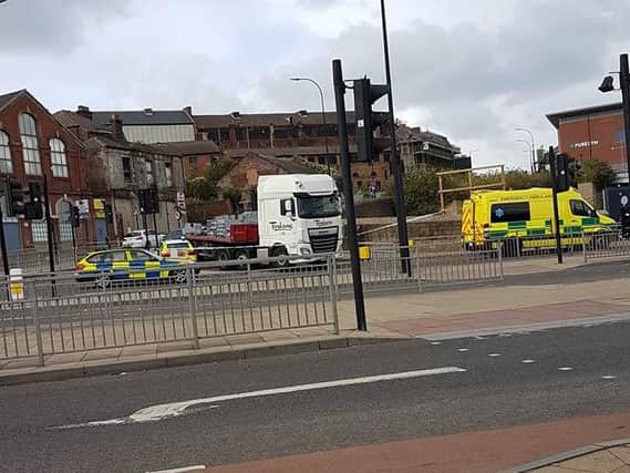 Emergency services at the scene of the collision on Savile Street, in Sheffield (pic: David Benton)