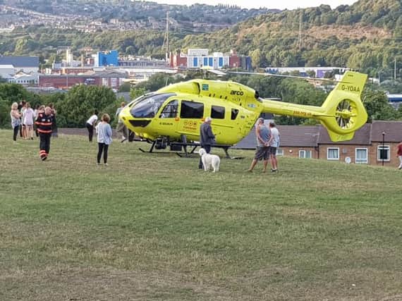 The air ambulance landed in Walkley Park, Sheffield, at around 6.50pm, a witness said (Joe Postello Wentworth)