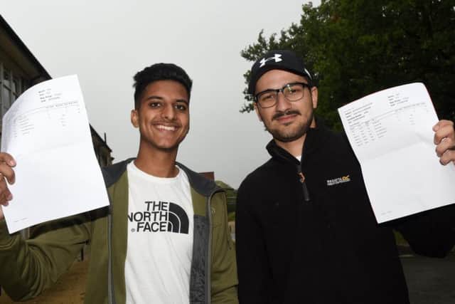 Awais Al-Hussan Ali, who achieved 3 A*s, and is going to Newcastle to study Medicine and Anas Omar Al-Dabbagh, who achieved 3 As, and is also going to Newcastle to study Medicine, on A Level results day at High Storrs School.