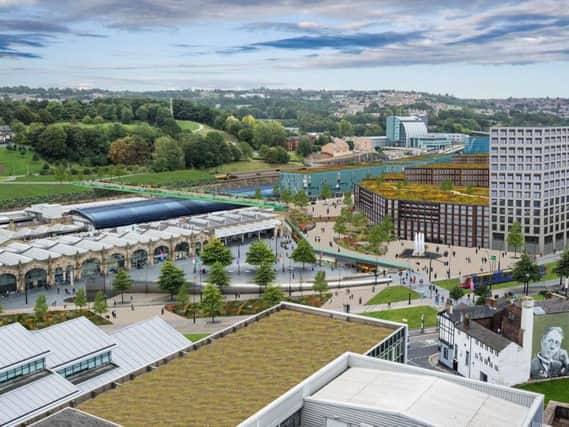An artist's impression showing how the revamped Sheffield station and its surrounds could look